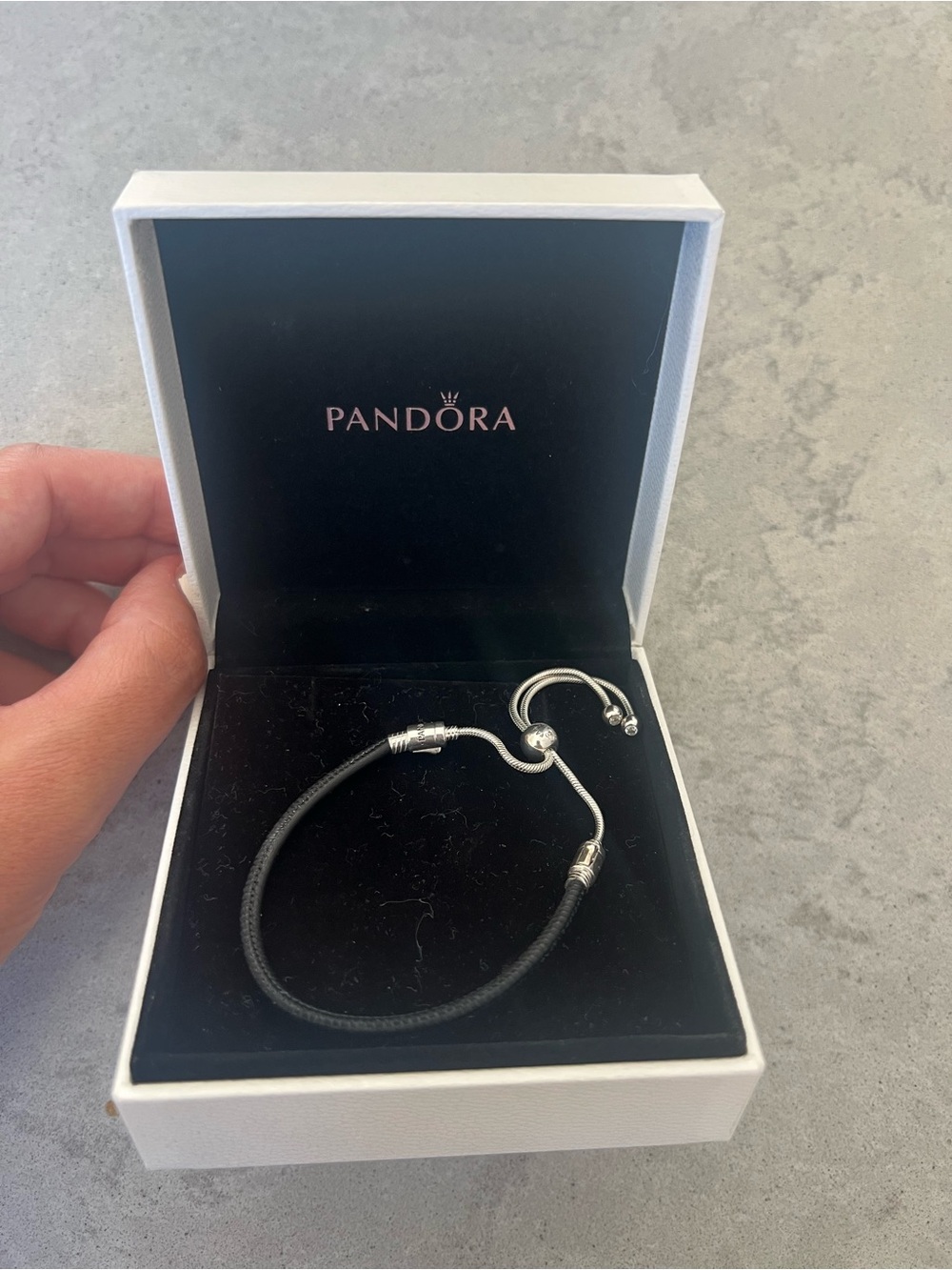 Pandora moments black leather slider bracelet
